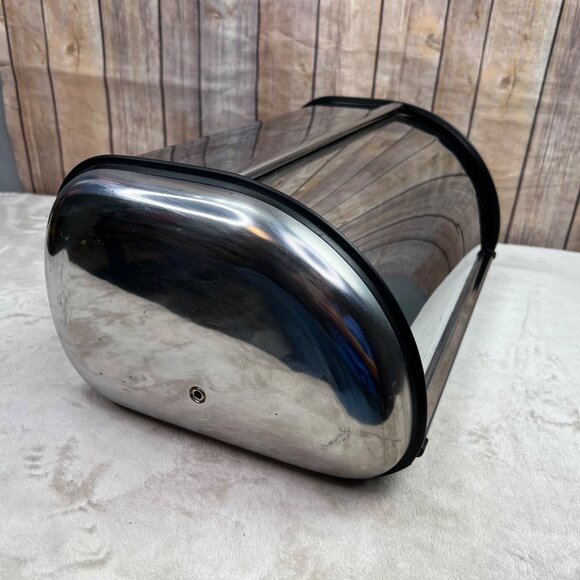 Retro Stainless Steel Bread Box Storage Bin Organizer Countertop Rolltop Door - Picture 4 of 6